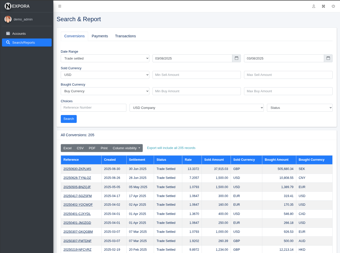 Nexpora FX Search Screen